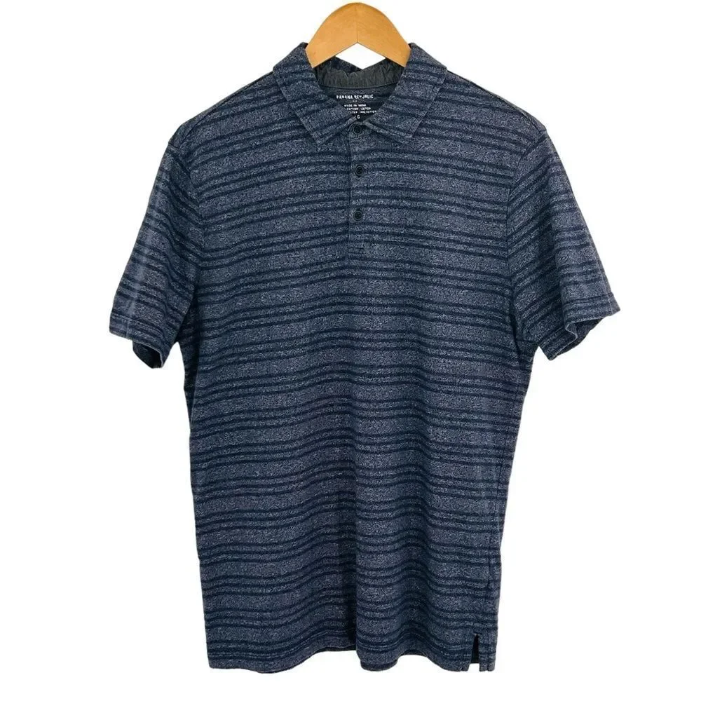 Banana Republic gray and navy stripe polo shirt size large